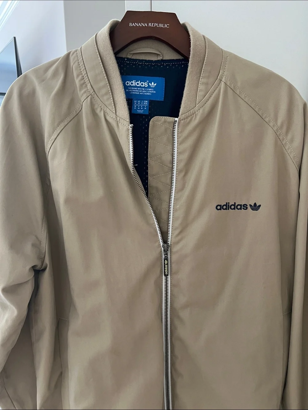 adidas Beige Lightweight Bomber Jacket with Navy Logo